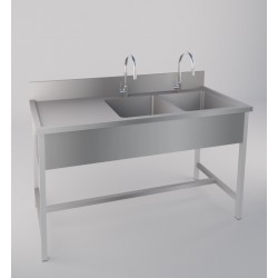PLONGE ADOSSE EN INOX A 2BACS AVEC EGOUTOIR