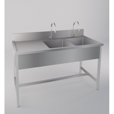 PLONGE ADOSSE EN INOX A 2BACS AVEC EGOUTOIR