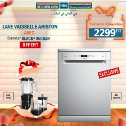 PACK LAVE-VAISSELLE 15 COUVERTS ARISTON SILVER +BLENDER BLACK DECKER (PROMO RAMADAN )