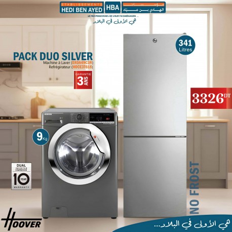 PACK HOOVER SILVER (REFRIGERATEUR HOOVER +LAVE LINGE HOOVER 9KG )